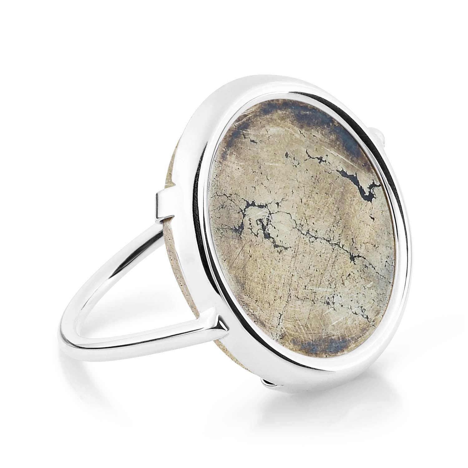 Fool'S Gold White Disc Ring | 18K White Gold