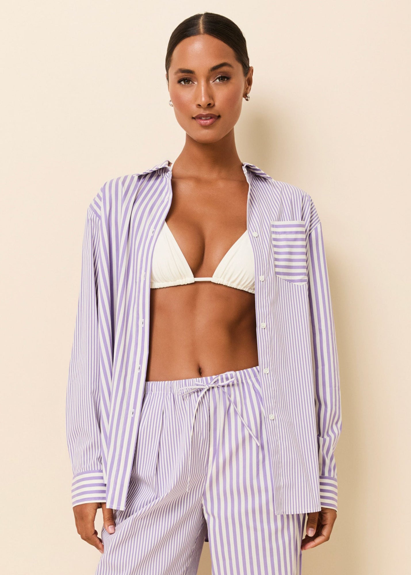 Avril Button Down Ultra Violet Stripe - Solid & Striped