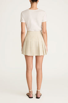 Painterly Windowpane Pleated Faille Skirt | Sand Combo