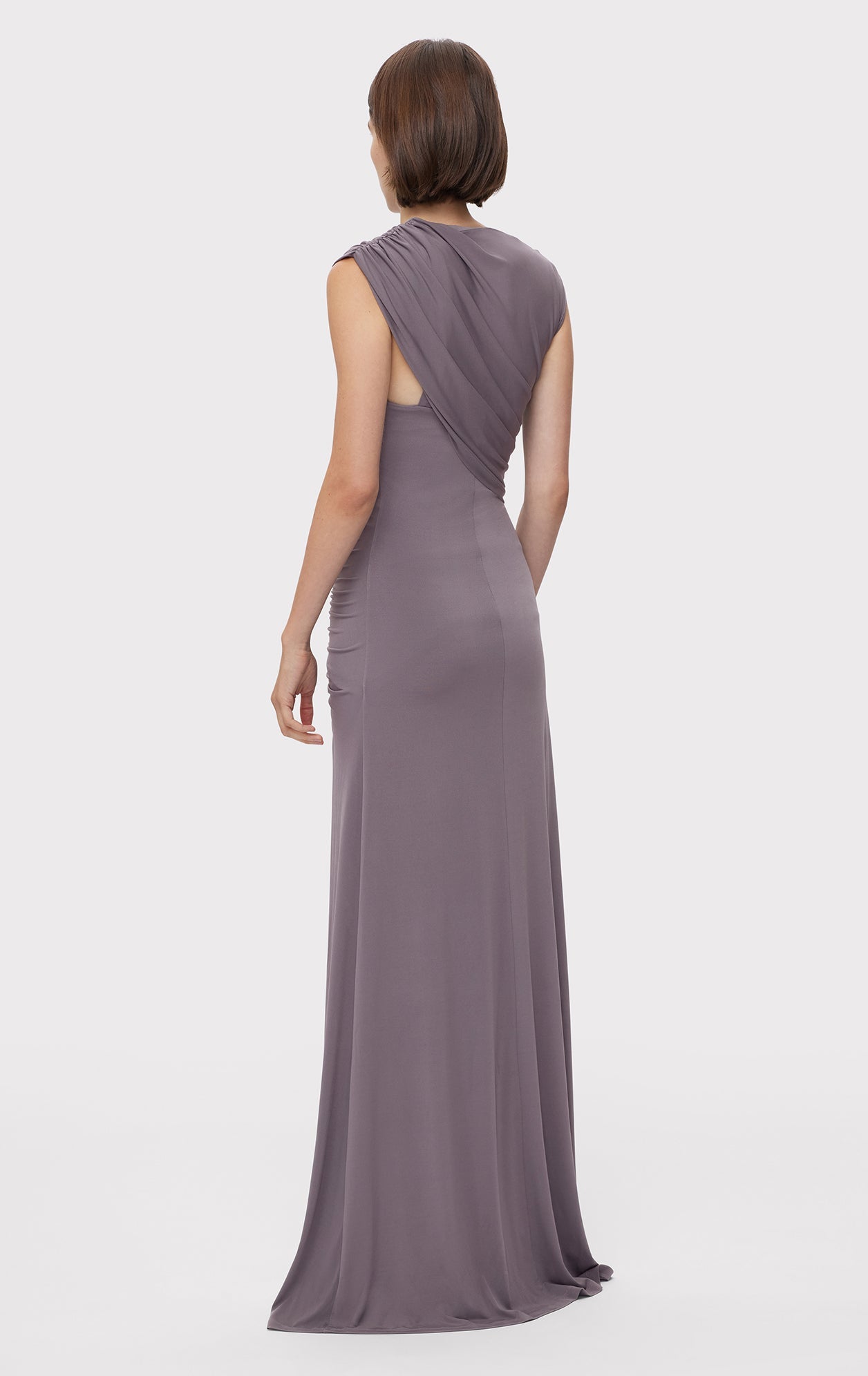 Ruched Matte Jersey S/L Draped Gown | Iron