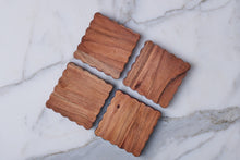 Scalloped Wood Coasters - Square | Natural | Set of 4