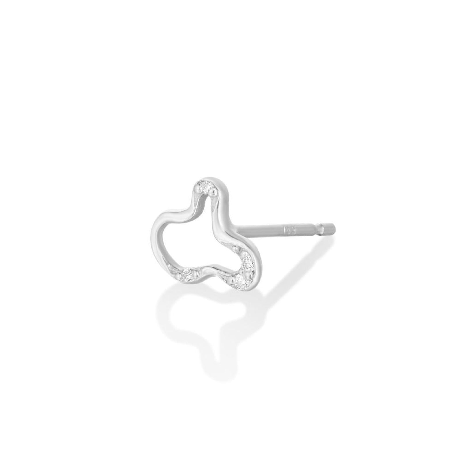 14K Recycled White Gold Ripple Stud Earring- Demi Pavé on an ear