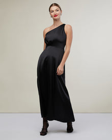 One Shoulder Slit Midi Dress | Black