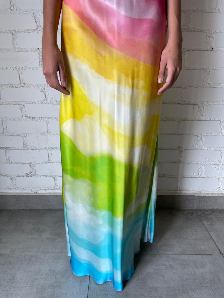 Rococo Sand | Aimee Long Dress | Watercolor Rainbow