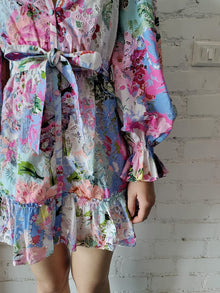 Rococo Sand | Aster V-Neck Short Dress | Blue Multi