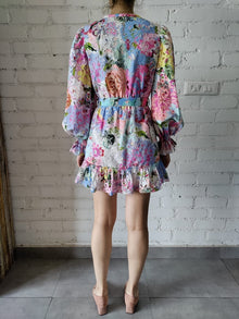 Rococo Sand | Aster V-Neck Short Dress | Blue Multi