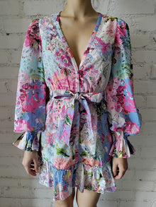 Rococo Sand | Aster V-Neck Short Dress | Blue Multi