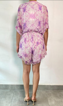 Rococo Sand | Ava Viscose Crinkle Chiffon Romper | White Purple