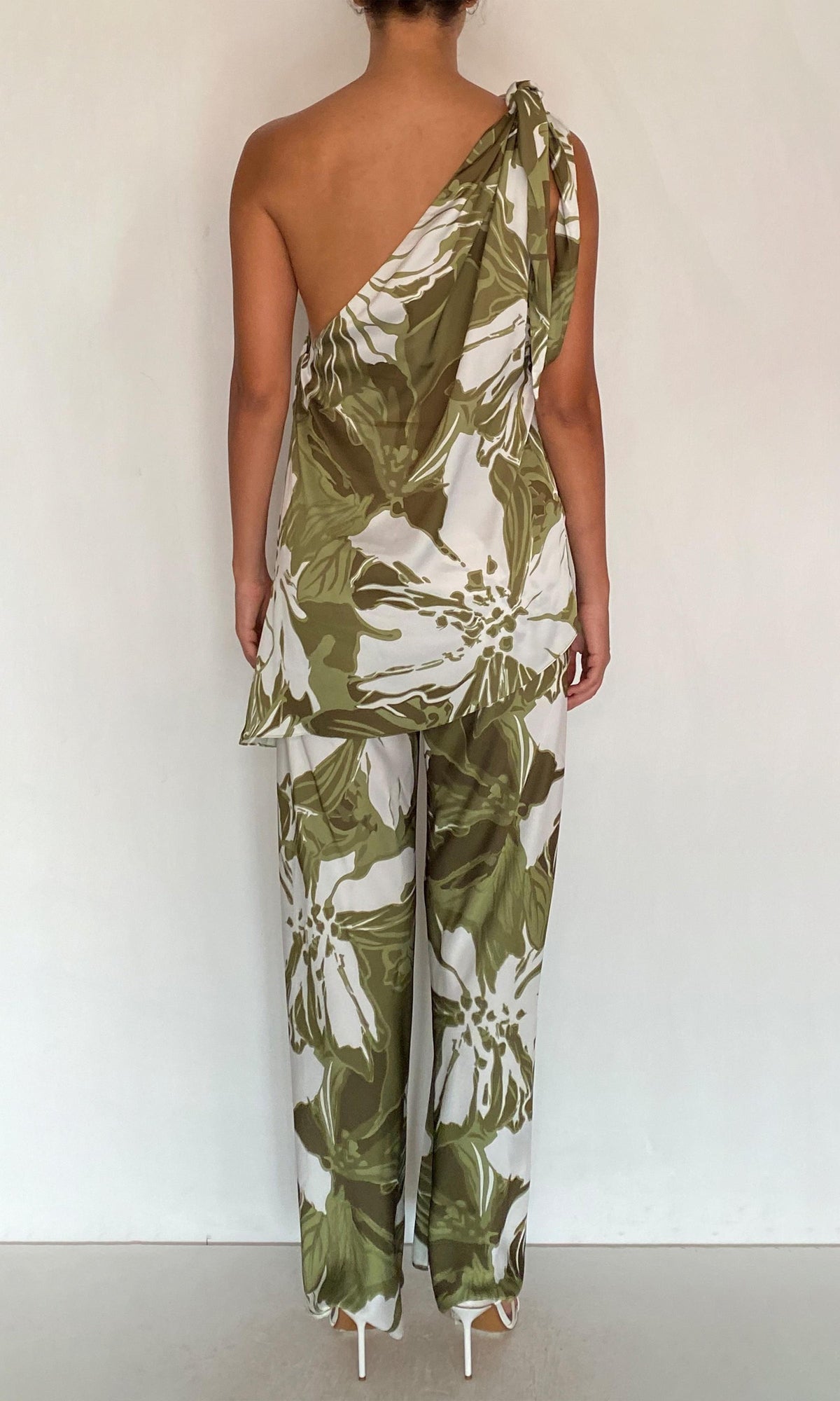 Womens | Avo Polyester Satin Lycra One Shoulder Top | Green