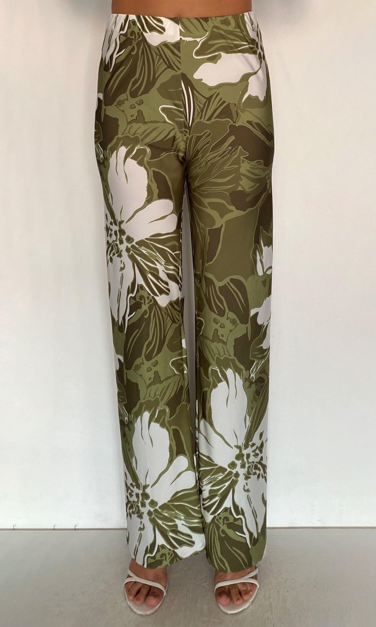 Rococo Sand | Avo Polyester Satin Lycra Bias Pants | Green