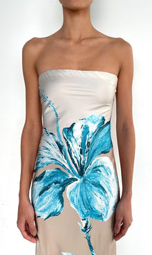 Womens | Bleu Polyester Satin Lycra Long Dress | Beige Blue