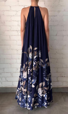 Womens | Cai Viscose Natural Crepe Flared Maxi Dress | Navy