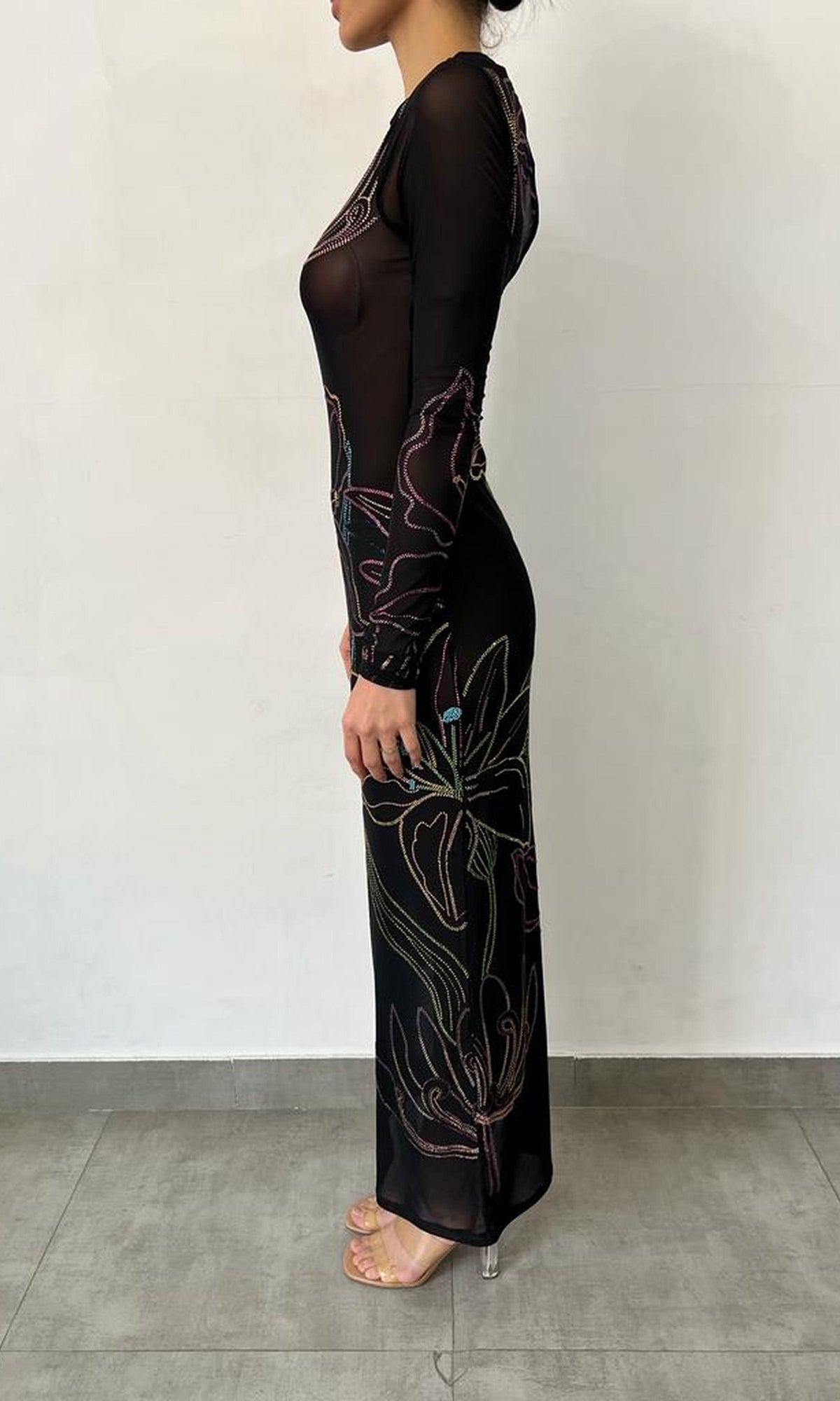 Womens | Chris Nylon Powermesh Long Dress | Black