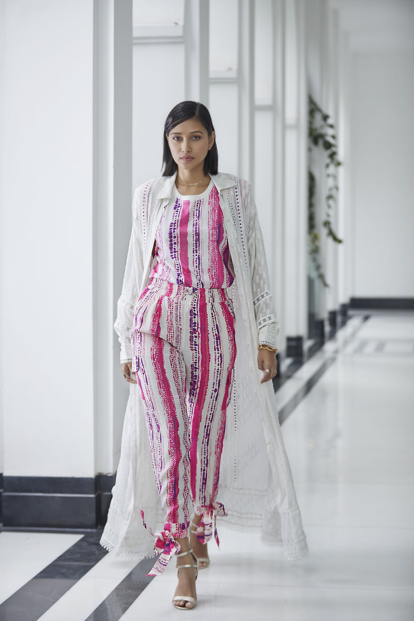 Rococo Sand | Cia Collared V-Neck Long Dress | Off-White