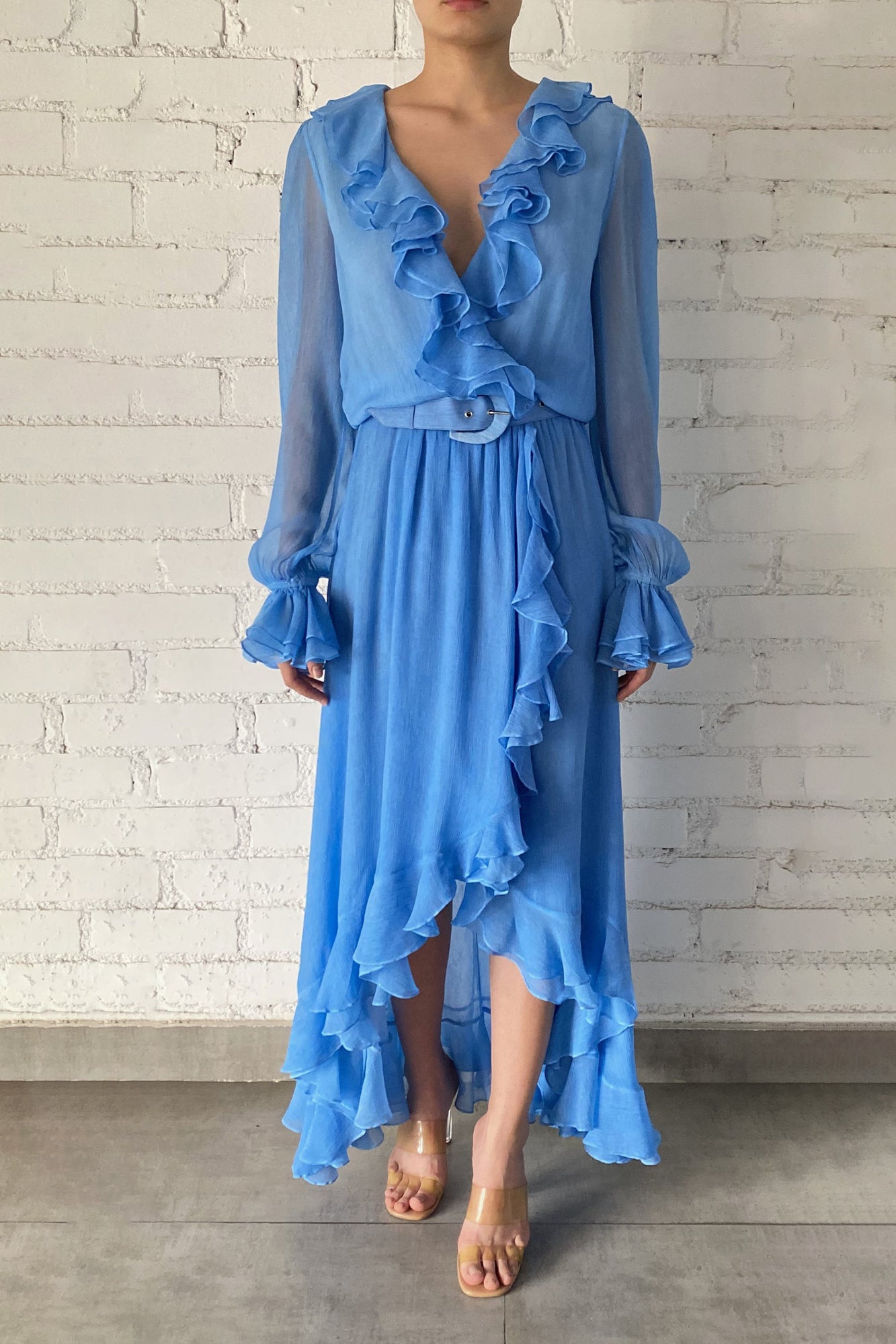 Rococo Sand | Cole V-Neck Long-Sleeve Long Dress | Blue
