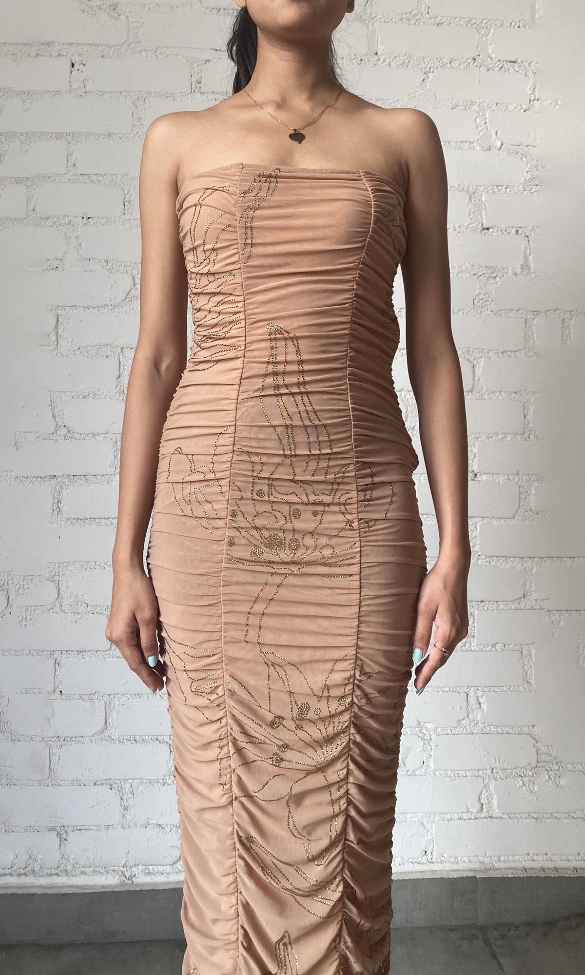 Rococo Sand | Dream Nylon Powermesh Long Dress | Nude