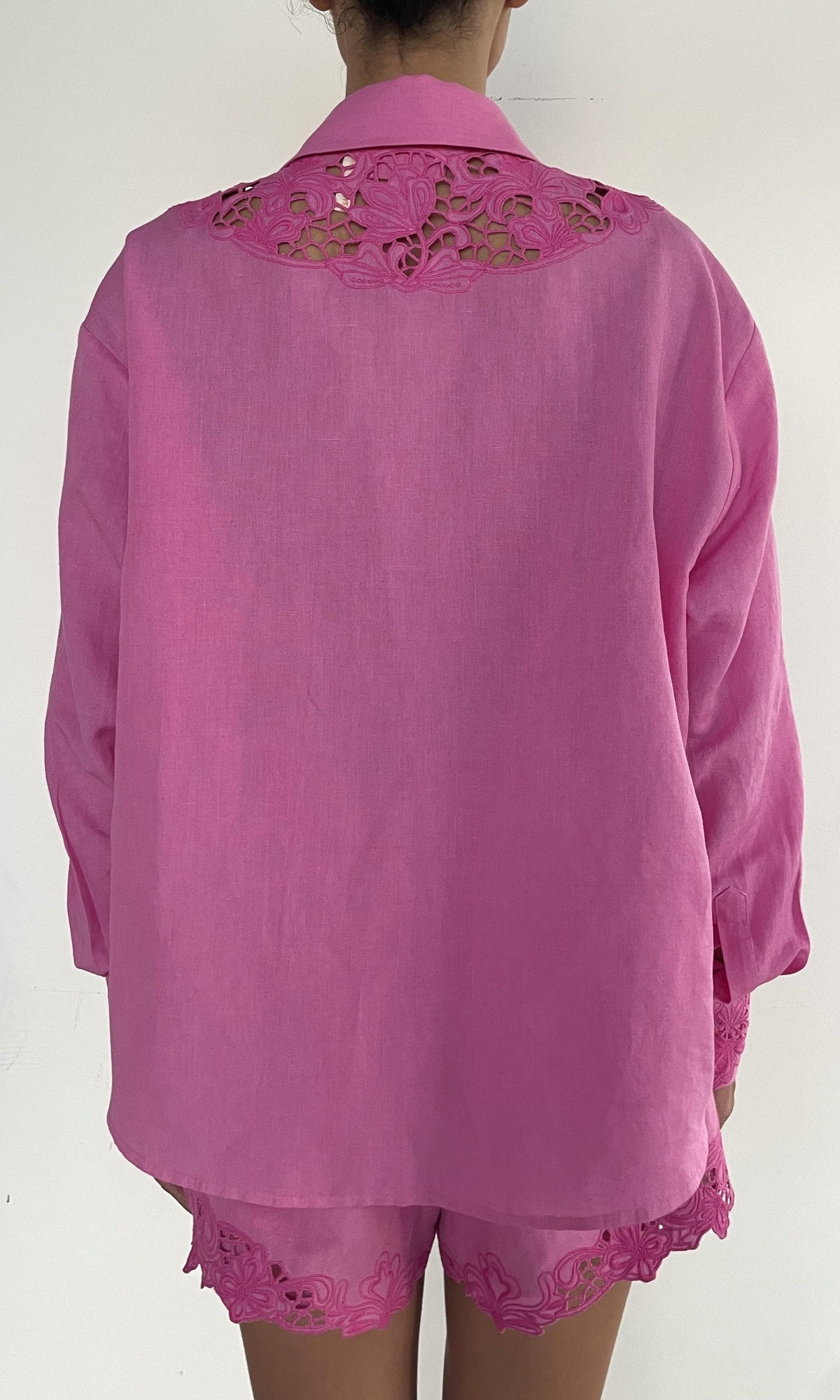 Rococo Sand | Eli Thin Linen Cotton Embroidered Over Sized Shirt | Khaite Pink