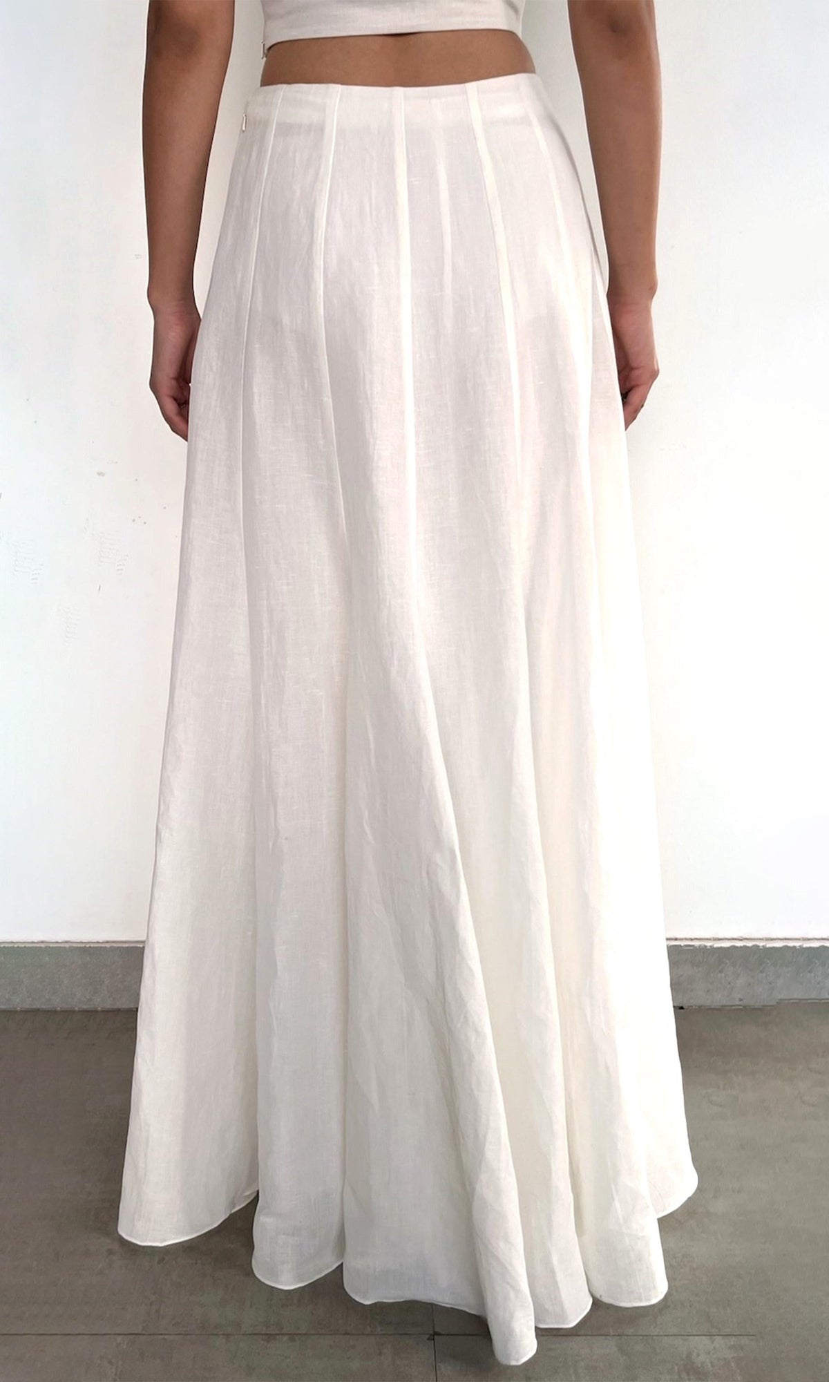 Rococo Sand | Eli Thin Linen Cotton Panelled Maxi Skirt | White