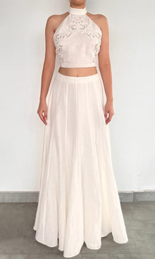 Rococo Sand | Eli Thin Linen Cotton Panelled Maxi Skirt | White