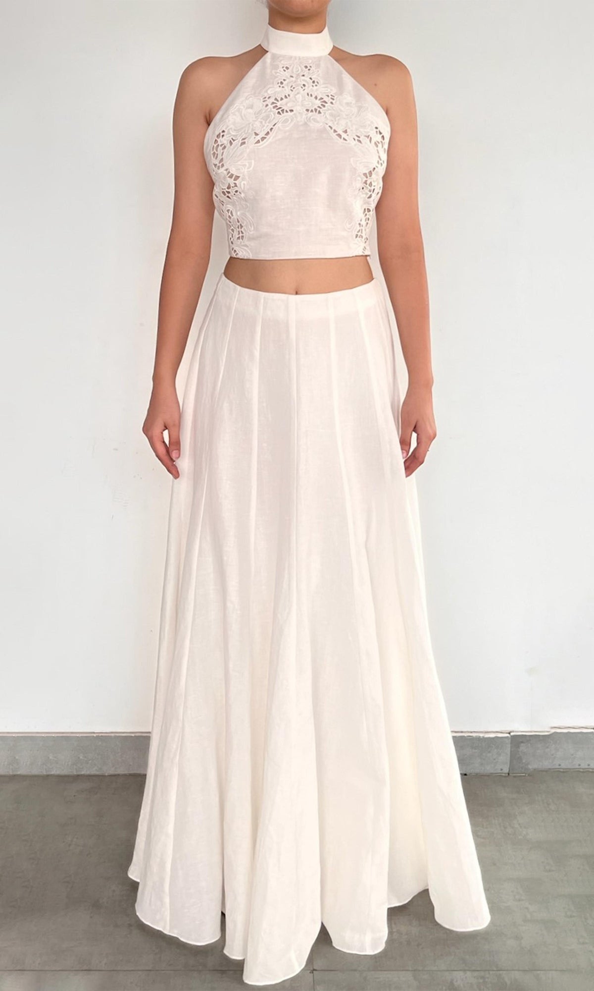 Rococo Sand | Eli Thin Linen Cotton Panelled Maxi Skirt | White
