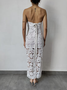 Rococo Sand | Eliza Back Lace-Up Regular Fit Maxi Dress | White