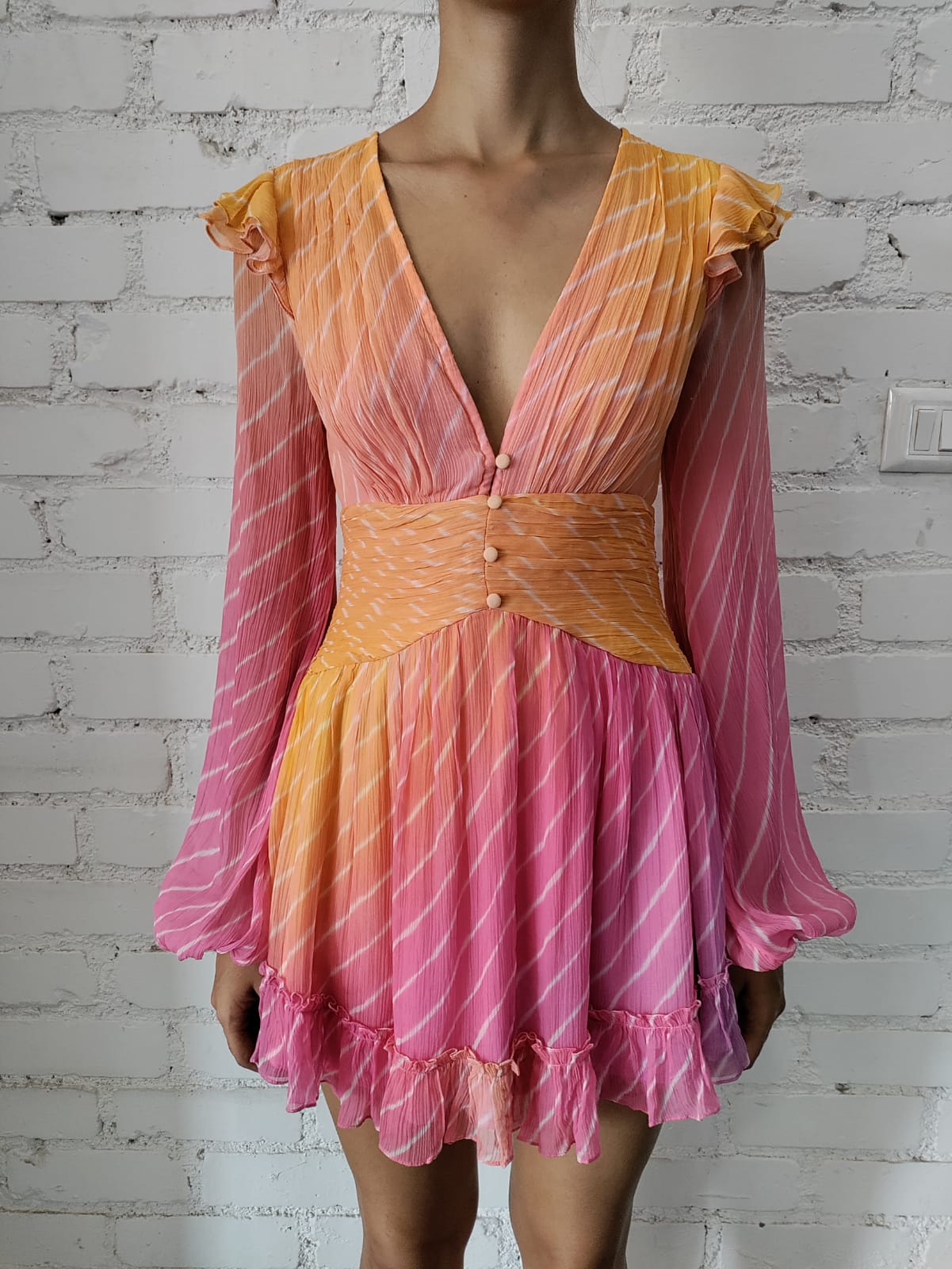 Rococo Sand | Evie V-Neck Short Dress | Multicolor