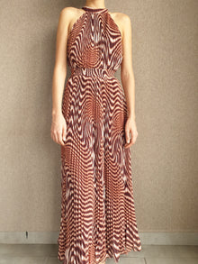 Rococo Sand | Fauve Halter-Neck Long Dress | Brown