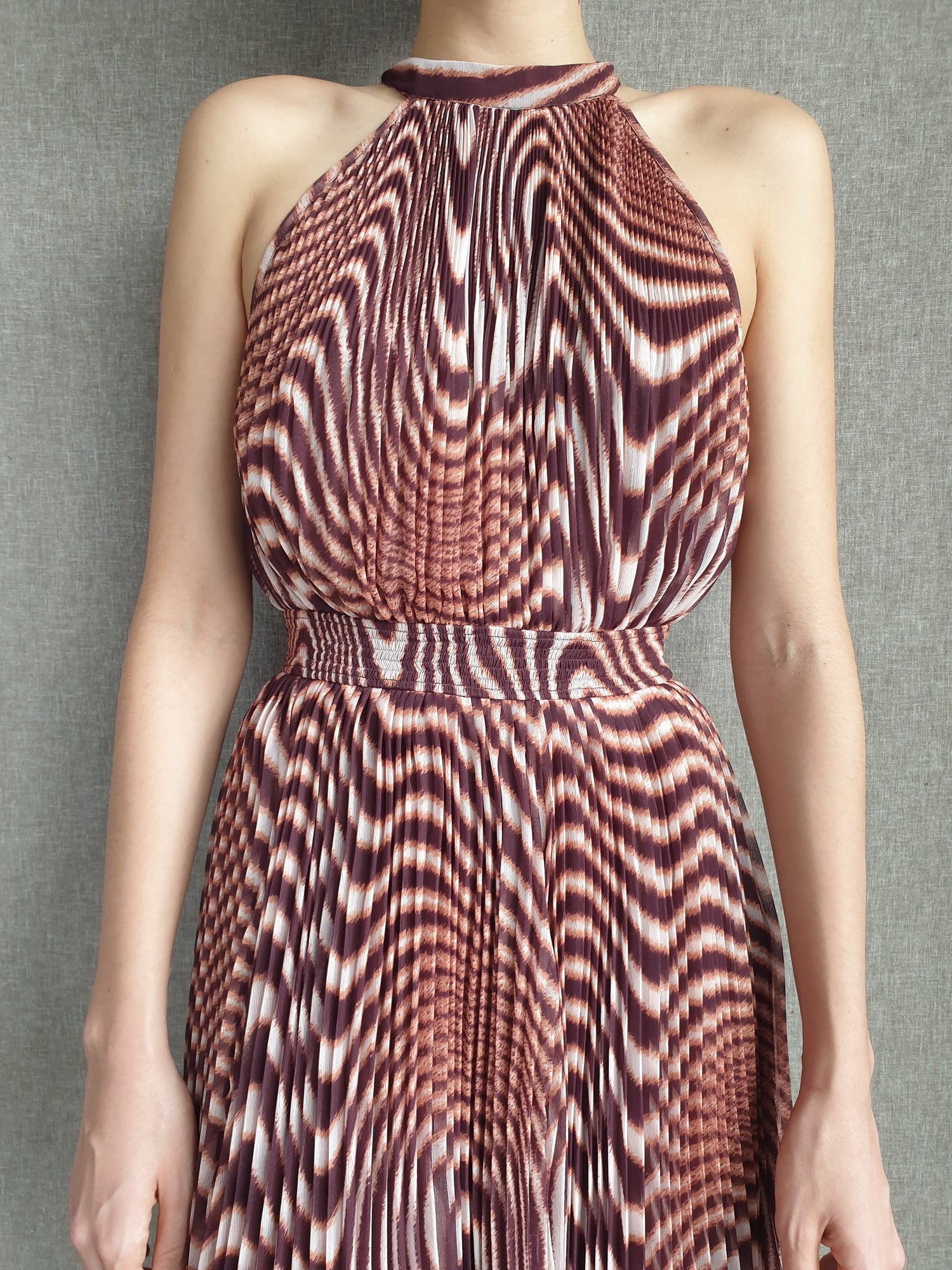 Rococo Sand | Fauve Halter-Neck Long Dress | Brown