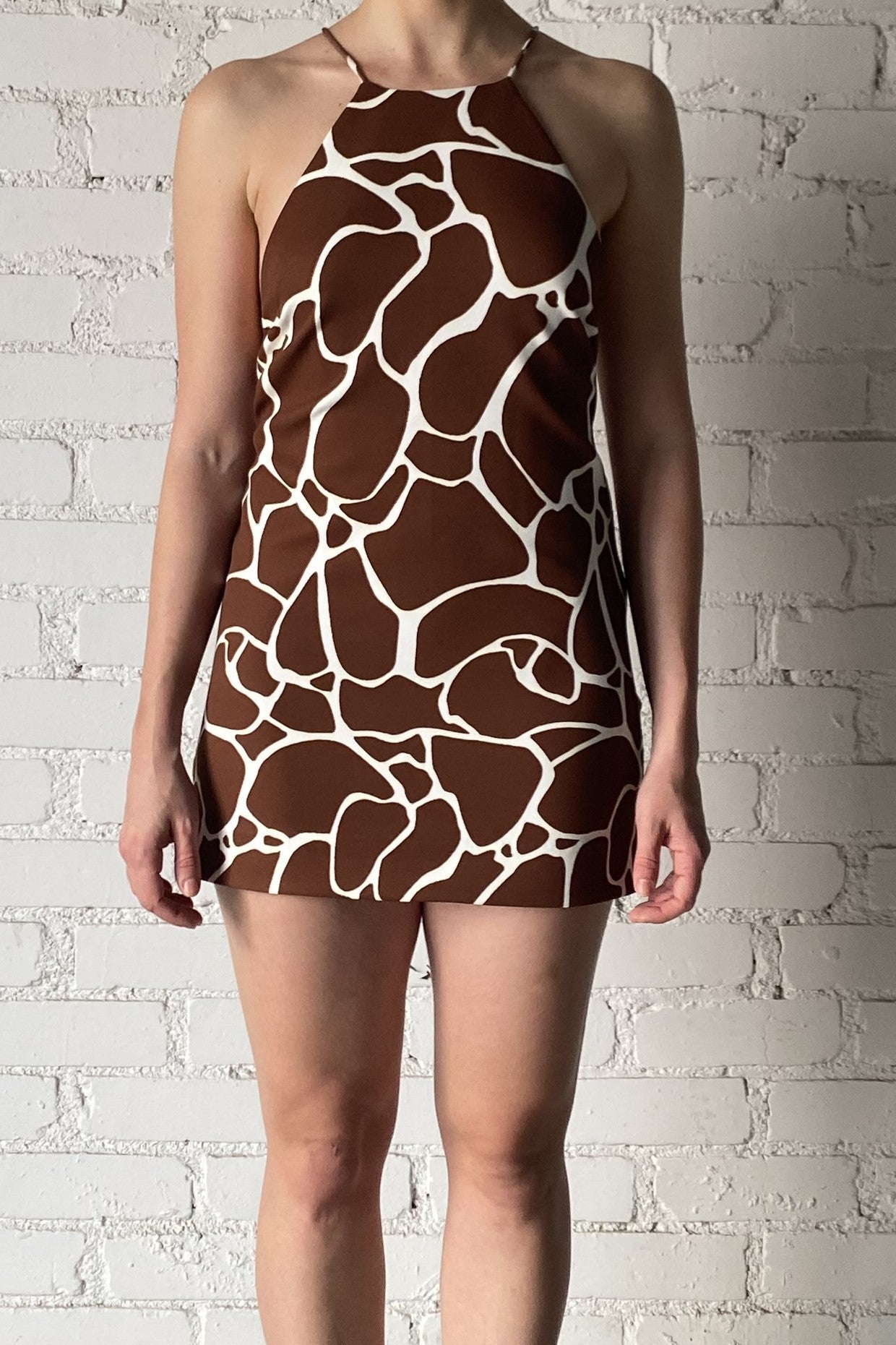 Rococo Sand | Fia Halter-Neck Short Dress | Brown/White