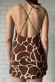 Rococo Sand | Fia Halter-Neck Short Dress | Brown/White