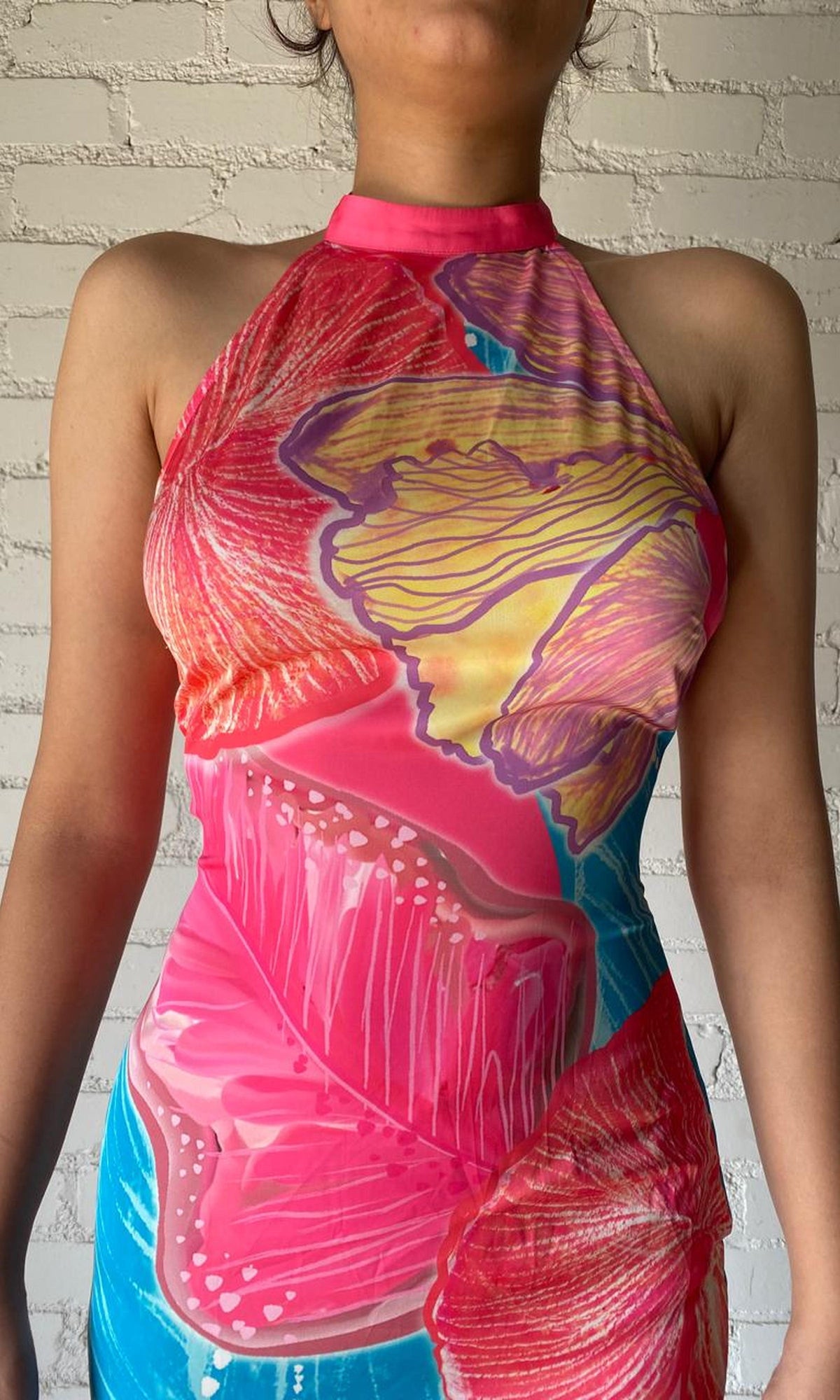Womens | Inv Viscose/Satin Long Dress | Pink Print