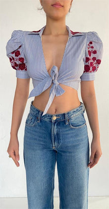 Rococo Sand | Knotted Crop Top | Blue