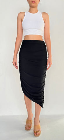 Rococo Sand | Black Asymmetrical Midi Skirt | Black