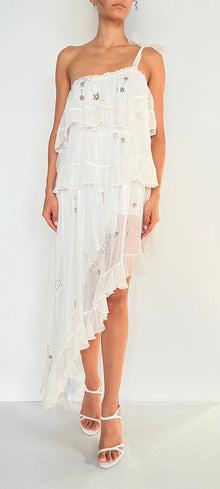 Rococo Sand | One Shoulder Ruffle Dress | White