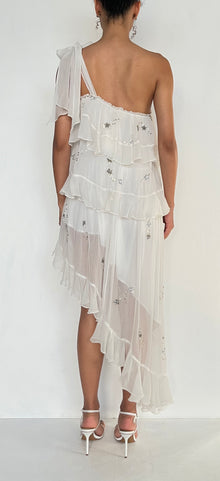 Rococo Sand | One Shoulder Ruffle Dress | White