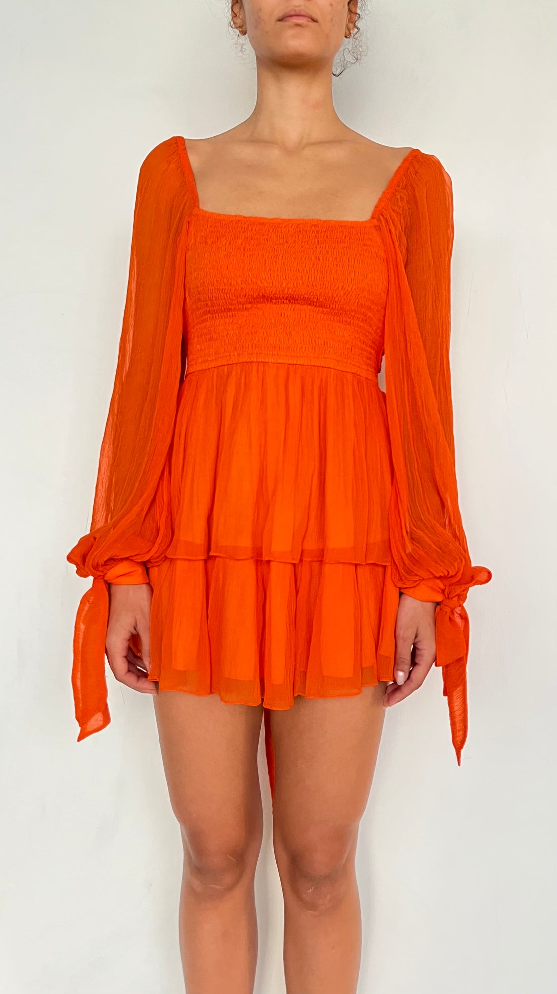 Rococo Sand | Square-Neck Short Dress | Orange