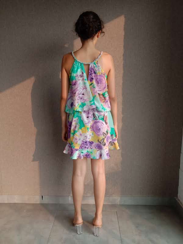 Rococo Sand | Ivy Short V-Neck Dress | Multicolor