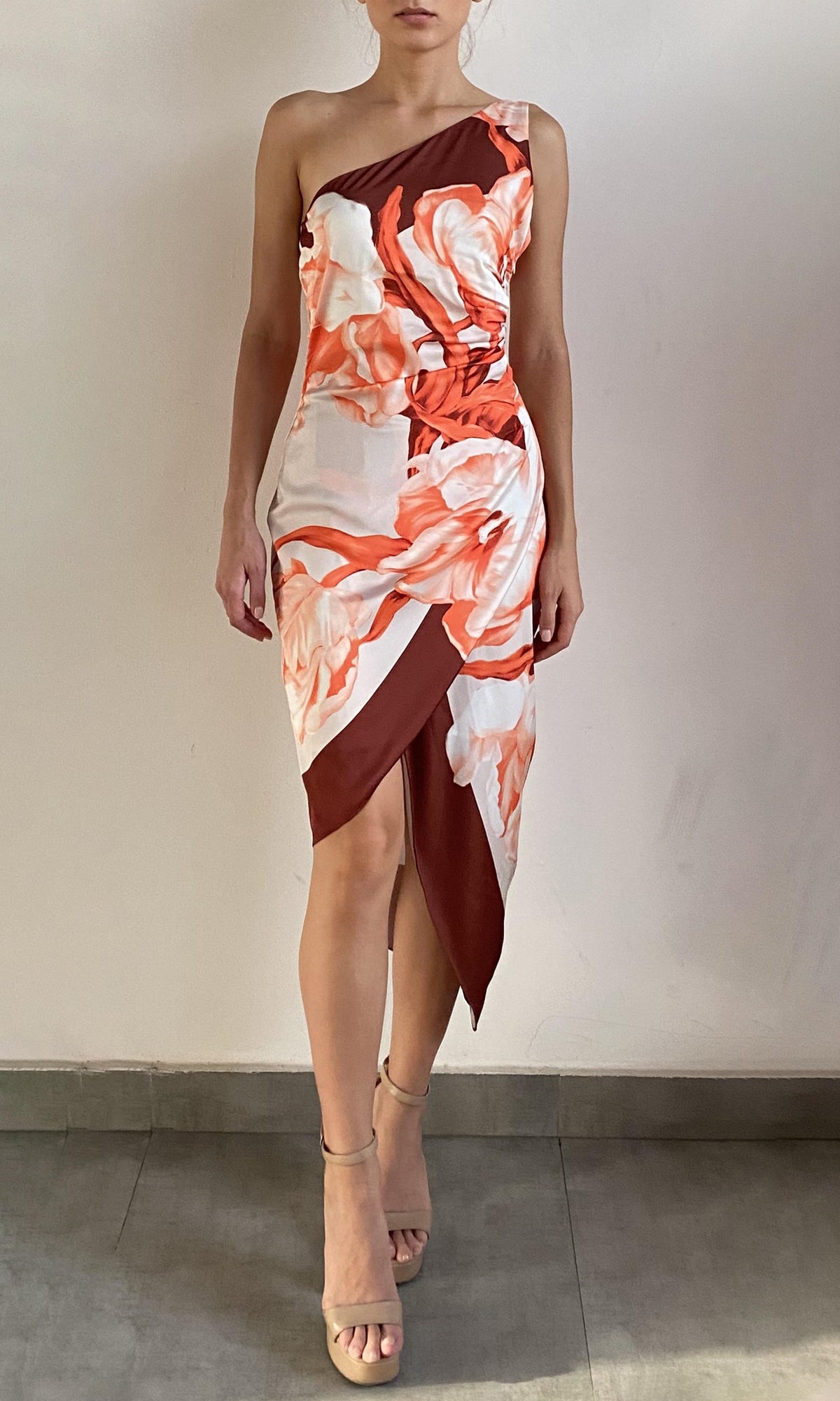 Rococo Sand | Jesse Polyester Satin Lycra Midi Dress | Beige