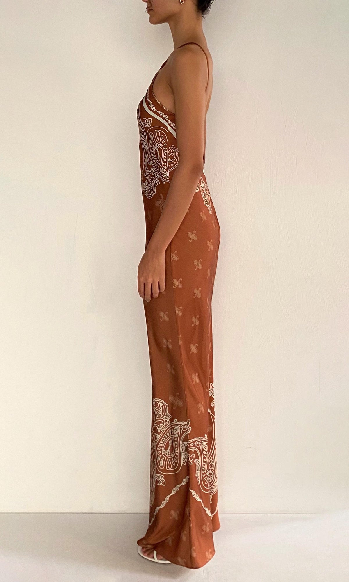 Womens | Kira Polyester Double Satin Bias Halter Maxi Dress | Brown