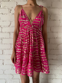 Rococo Sand | Lara V-Neck Spaghetti Strap Mini Dress | Fuchsia