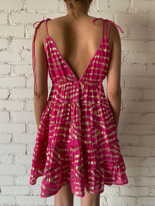 Rococo Sand | Lara V-Neck Spaghetti Strap Mini Dress | Fuchsia