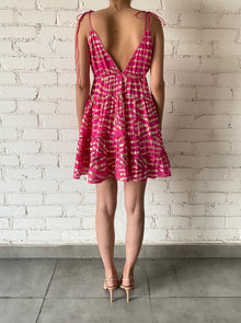 Rococo Sand | Lara V-Neck Spaghetti Strap Mini Dress | Fuchsia