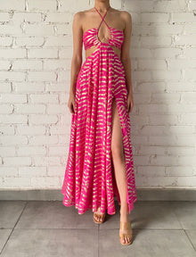 Rococo Sand | Lara Halter-Neck Long Dress | Fuchsia