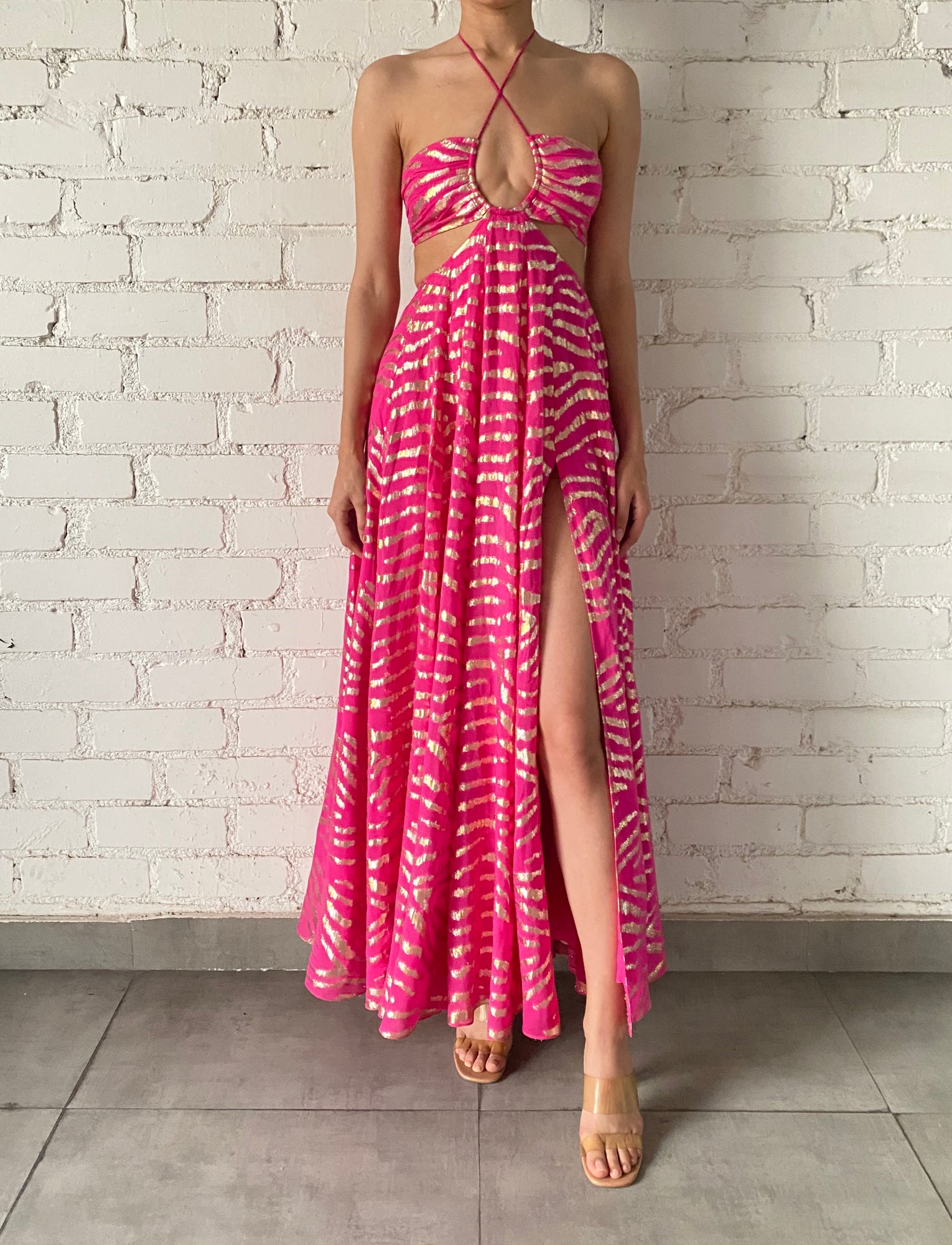 Rococo Sand | Lara Halter-Neck Long Dress | Fuchsia