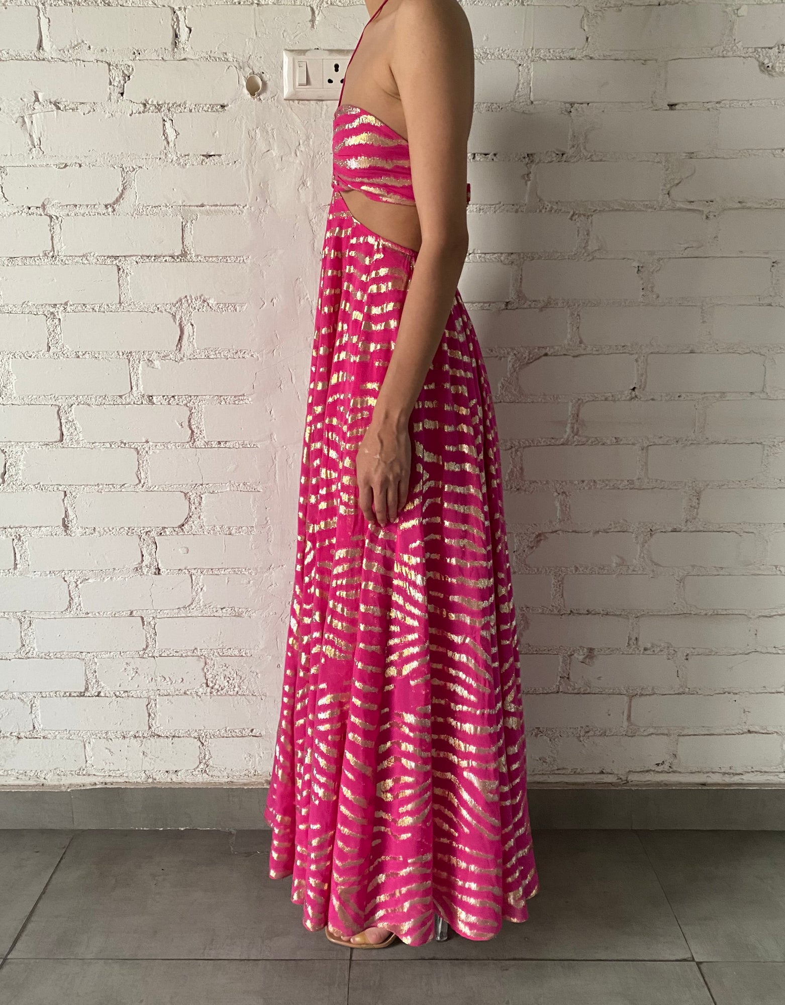 Rococo Sand | Lara Halter-Neck Long Dress | Fuchsia