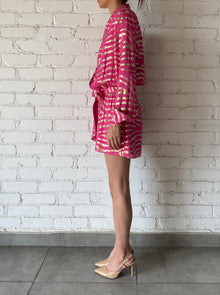 Rococo Sand | Lara Collar Wrap Mini Dress | Fuchsia