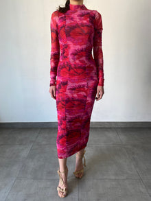 Rococo Sand | Mabel Crew-Neck Fitted Long-Sleeve Long Dress | Pink
