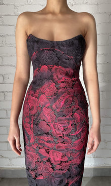 Rococo Sand | Naia Polyester Chemical Lace Maxi Lace Dress | Black Red