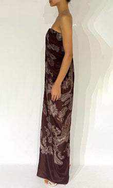 Rococo Sand | Orla Viscose Natural Crepe Off Shoulder Maxi Dress | Brown Beige