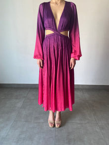 Rococo Sand | Paige High-Neck Side Zipper Regular Fit Long Dress | Pink/Purple Ombre